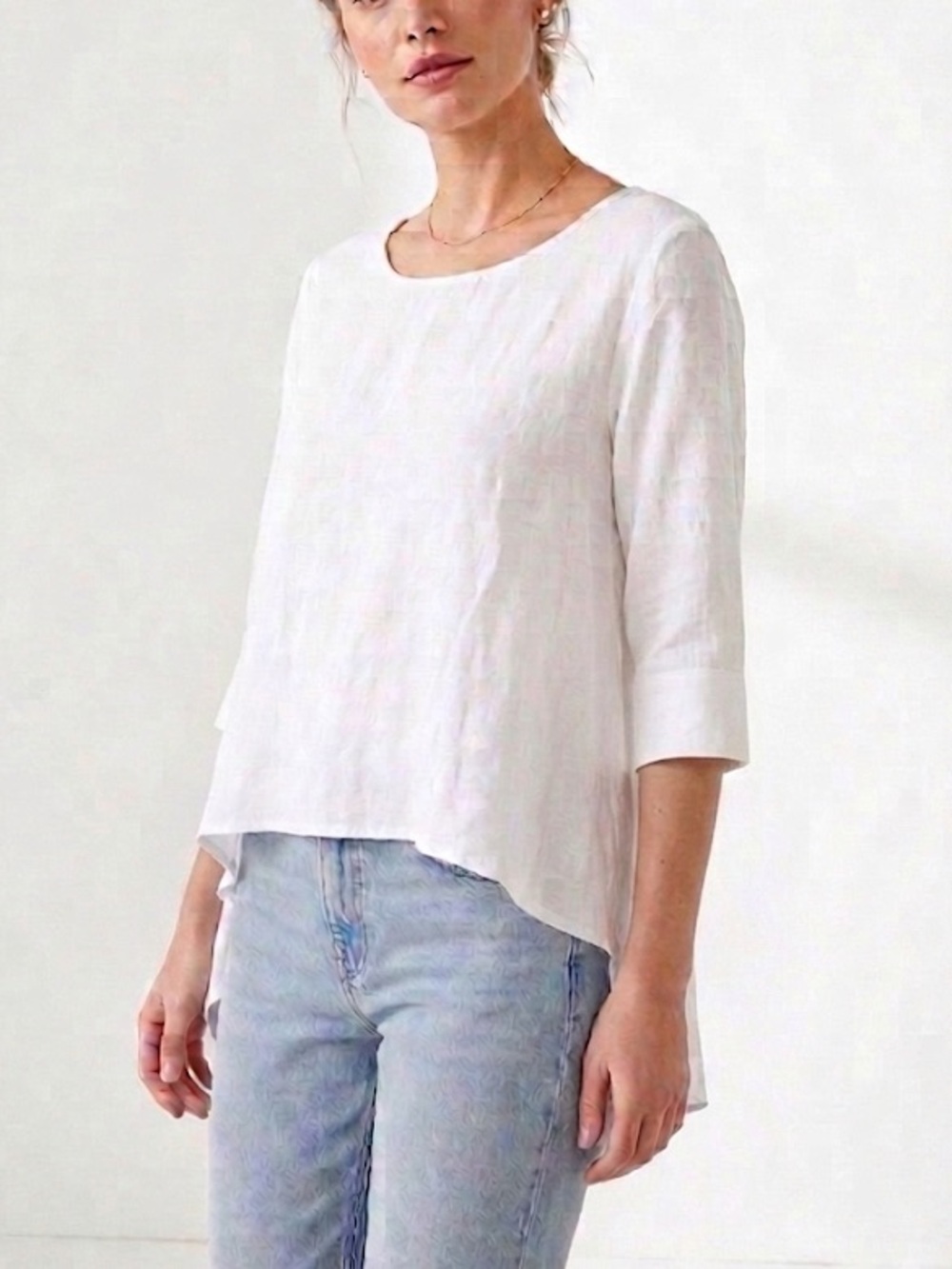 Terzo Millenio Linen Top White Button Back Roll Up Sleeve